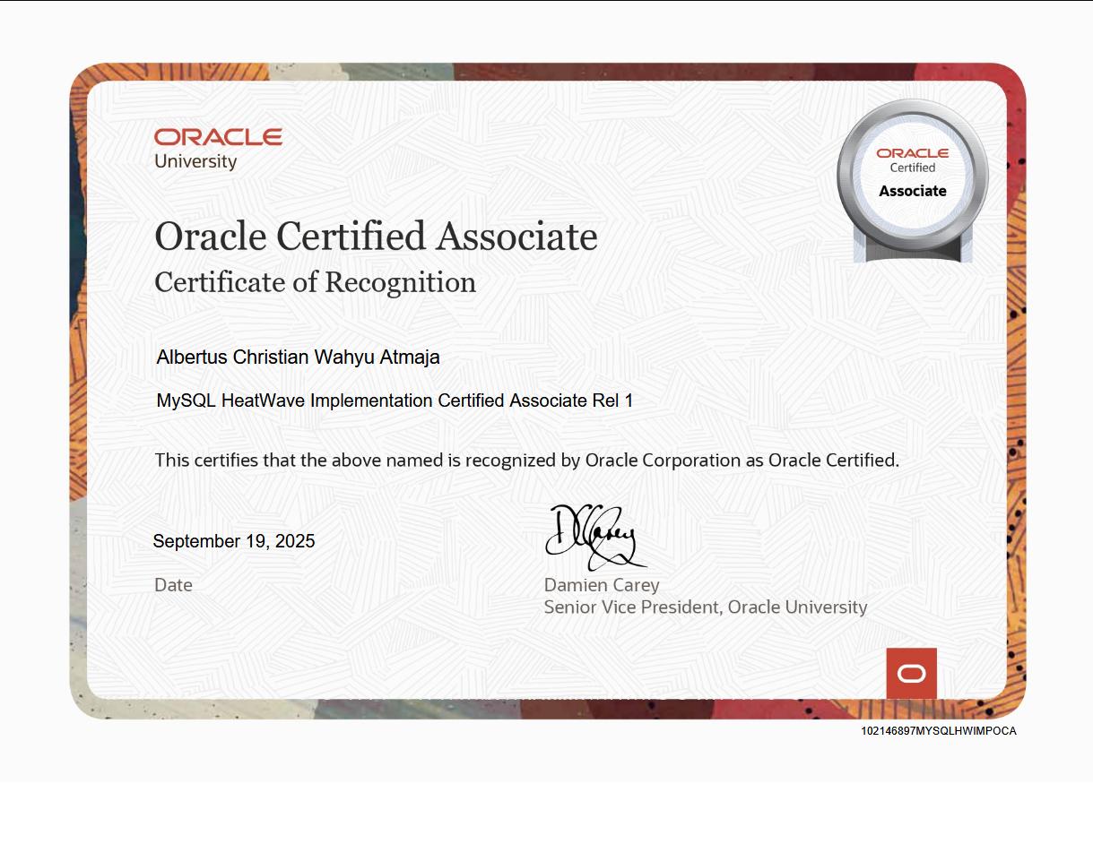 MySQL HeatWave Implementation Certified Associate Rel 1 badge